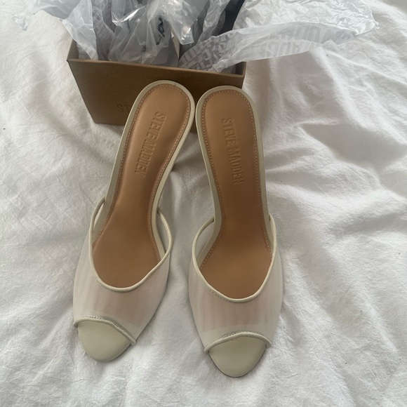 New Steve Madden Priya Mesh Ivory Heels US 8 - Picture 8 of 11
